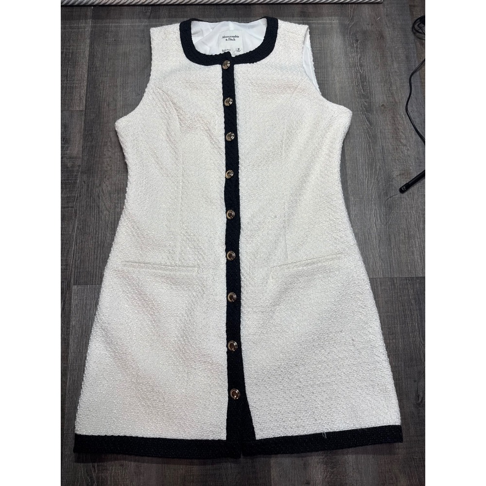 Abercrombie & Fitch Tweed Button-Front Mini Dress Cream Black Gold Medium NWT